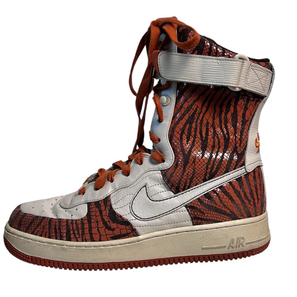 Nike Women’s Air Force 1 High 6” Wedge Sneakers Orange Zebra Print Size 9.5 Rare - Picture 8 of 14